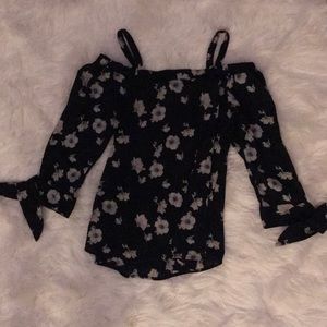 Navy floral cold shoulder top